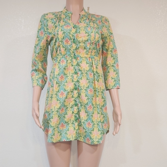 MATILDA Jane Tunic Blouse Button Front Top Green Acres Size M - Picture 2 of 12